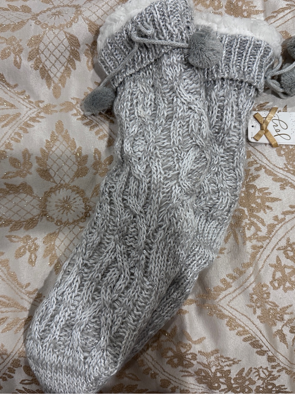 Plush-Lined Cable Knit Women’s Slipper Bootie - Gray